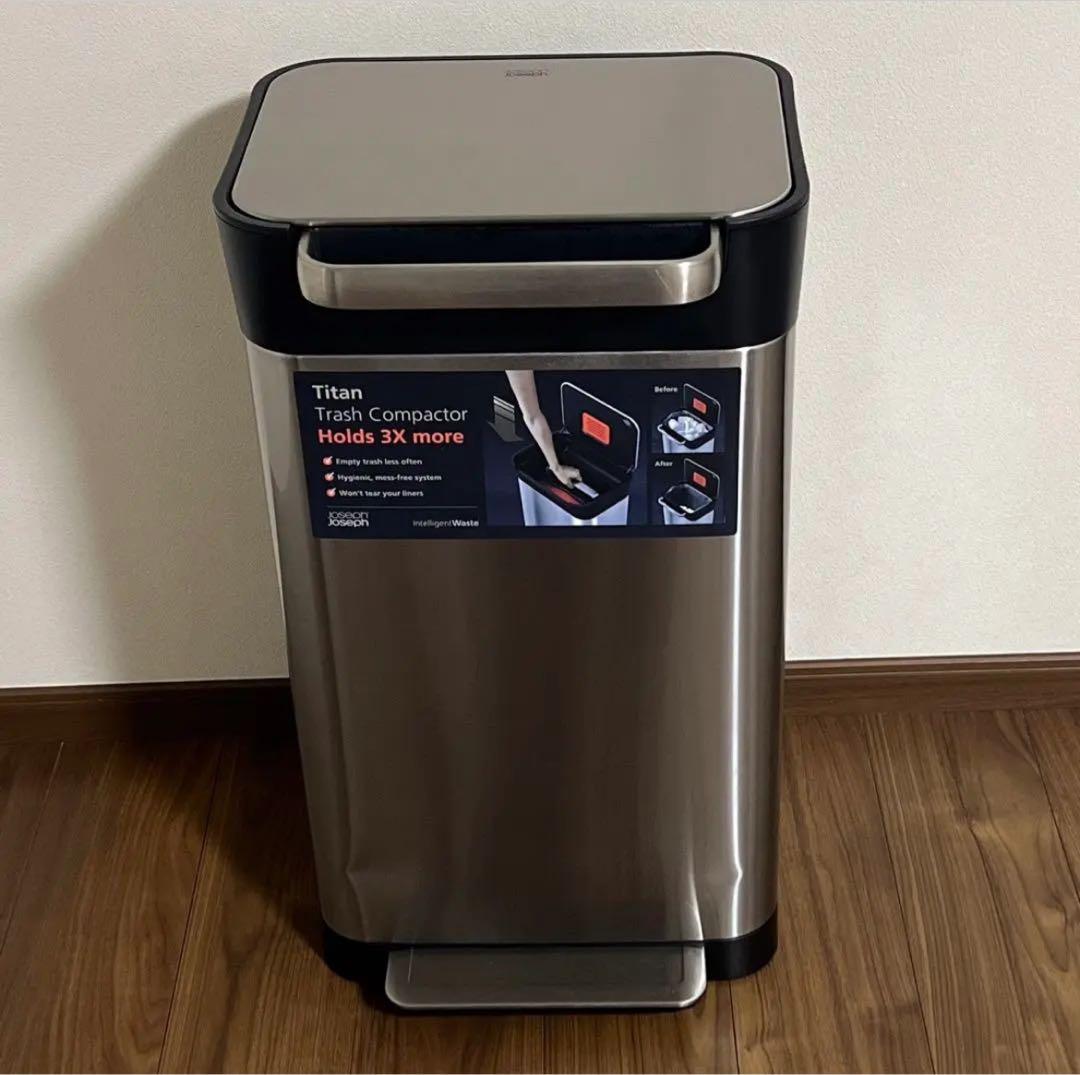 Joseph Joseph ゴミ箱 ふた付き ステンレス 30L 圧縮機能