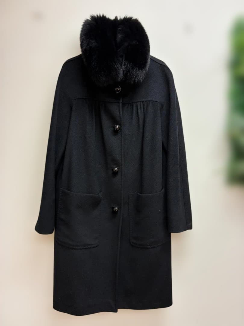 【Max Mara】リアルファー付きウールコート　ブラック