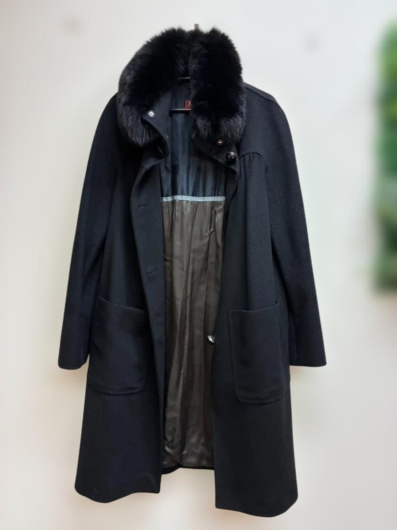 【Max Mara】リアルファー付きウールコート　ブラック