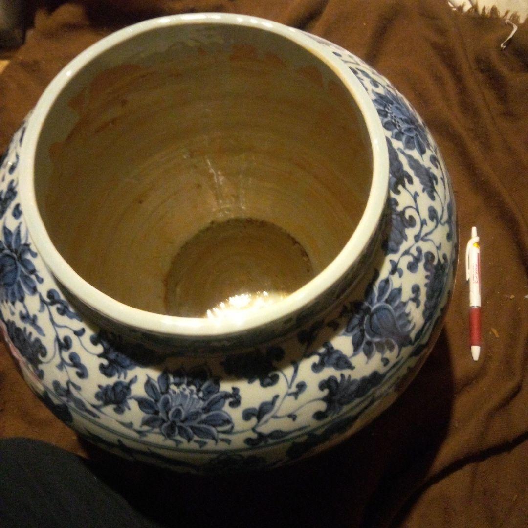 とし　中国陶磁器　元染付　草花文様大壺