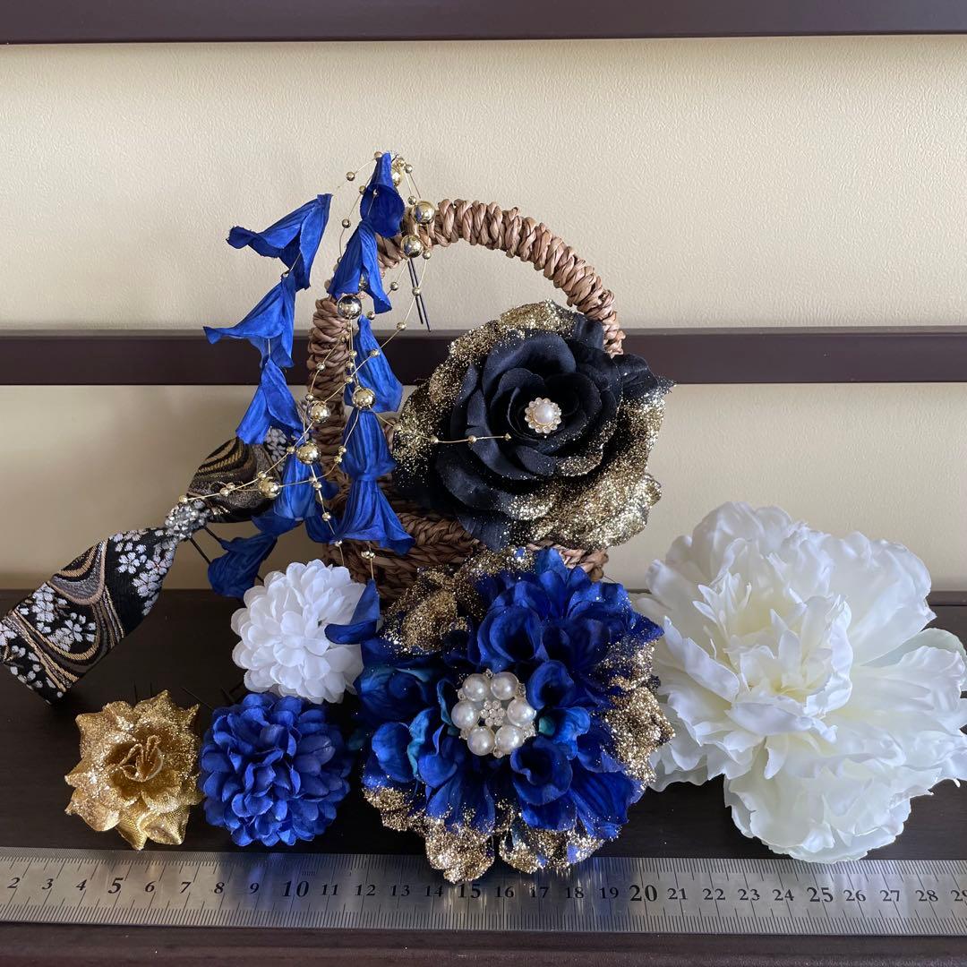 紺　青　和装髪飾り　振袖髪飾り　成人式髪飾り　色打掛髪飾り　結婚式　着物髪飾り