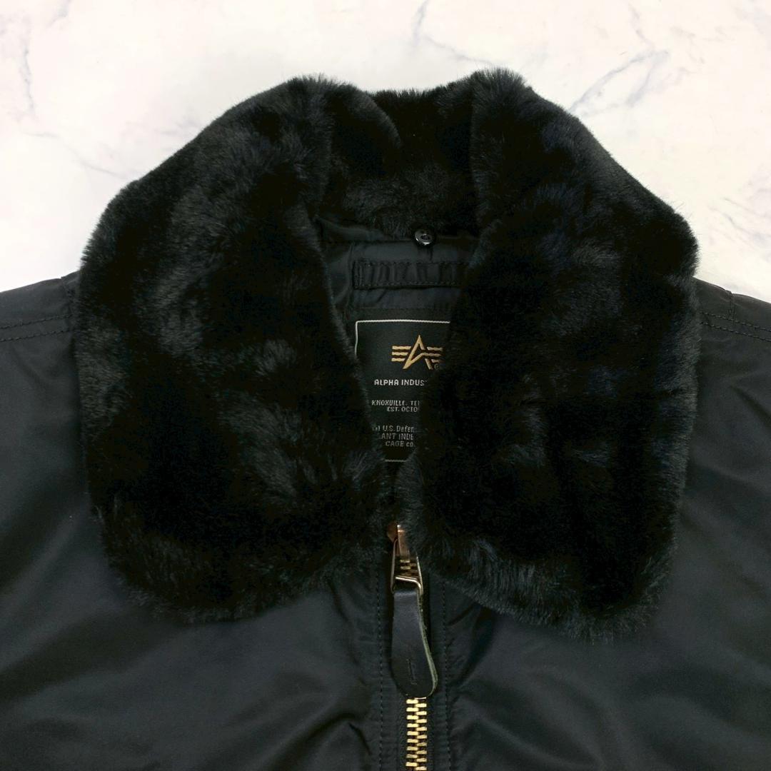 ALPHA B-15 フライトジャケット 襟ボア ブラック メンズ L　E017