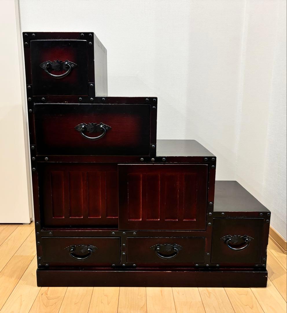 階段箪笥 インテリア 昭和レトロ 和箪笥 民芸調家具 アンティーク　①