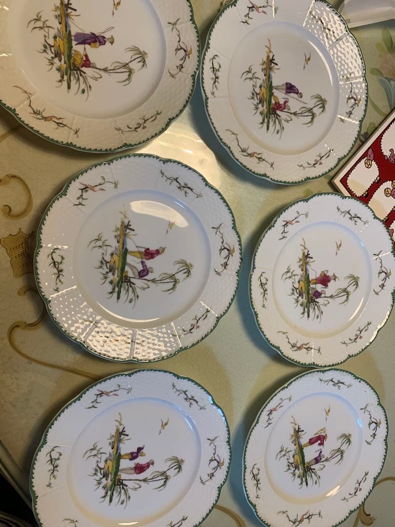 フランス製 手描き風景画の皿 6枚セット