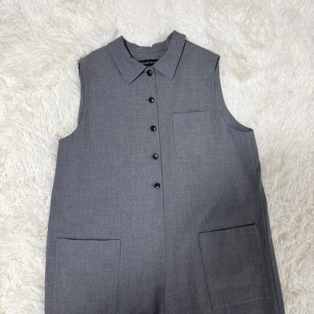 美品✨近年モデル ミズイロインド シャツカラーサロペット グレー フリーサイズ
