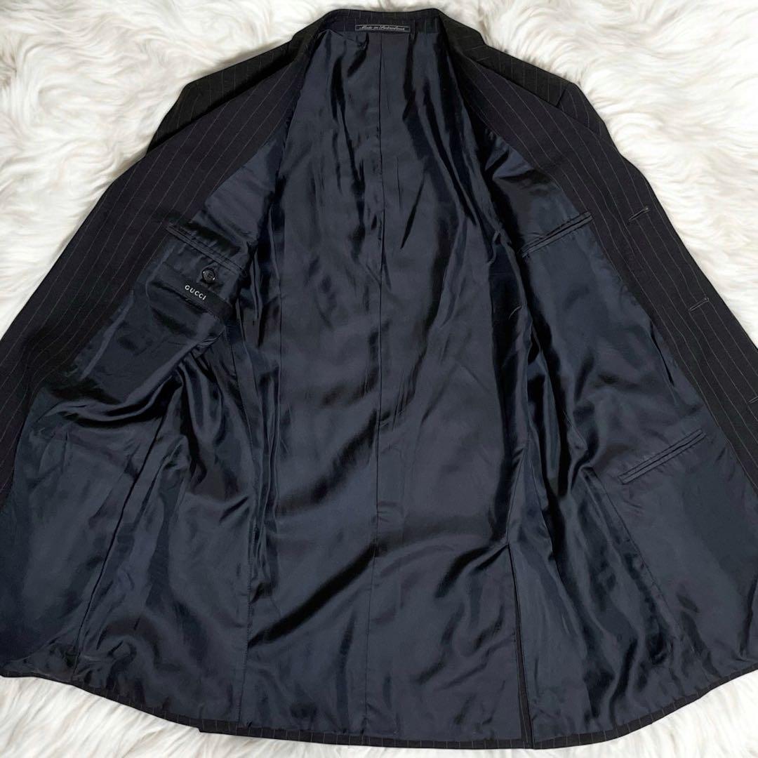 極美品☆GUCCI☆グッチ☆スーツセットアップ☆ストライプ柄☆黒☆48☆L