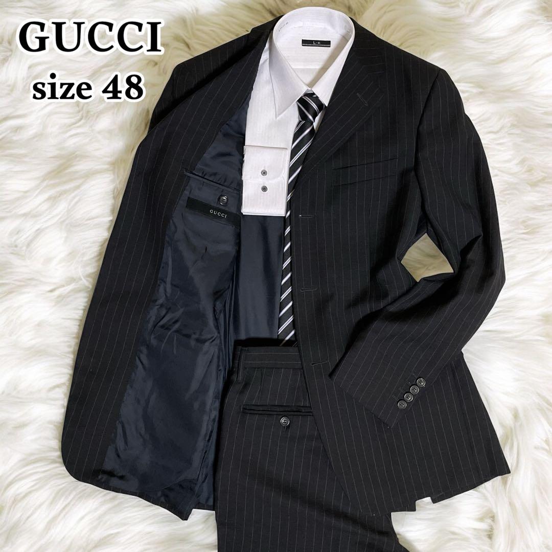 極美品☆GUCCI☆グッチ☆スーツセットアップ☆ストライプ柄☆黒☆48☆L
