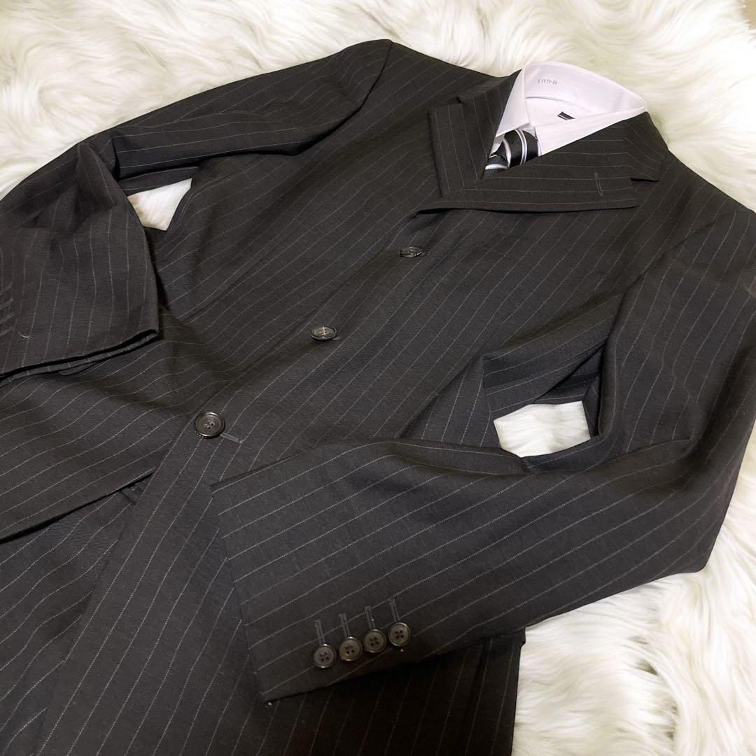 極美品☆GUCCI☆グッチ☆スーツセットアップ☆ストライプ柄☆黒☆48☆L