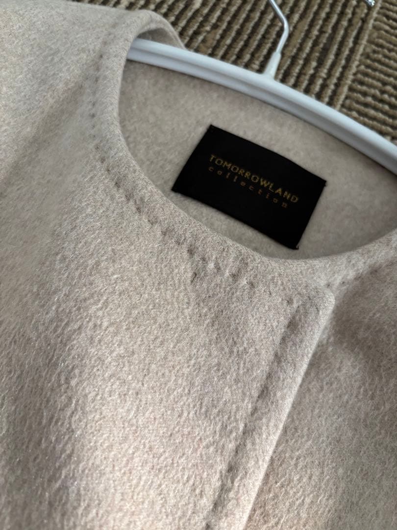 トゥモローランド ピュアカシミヤ100% ロングコート ベージュ　ノーカラー