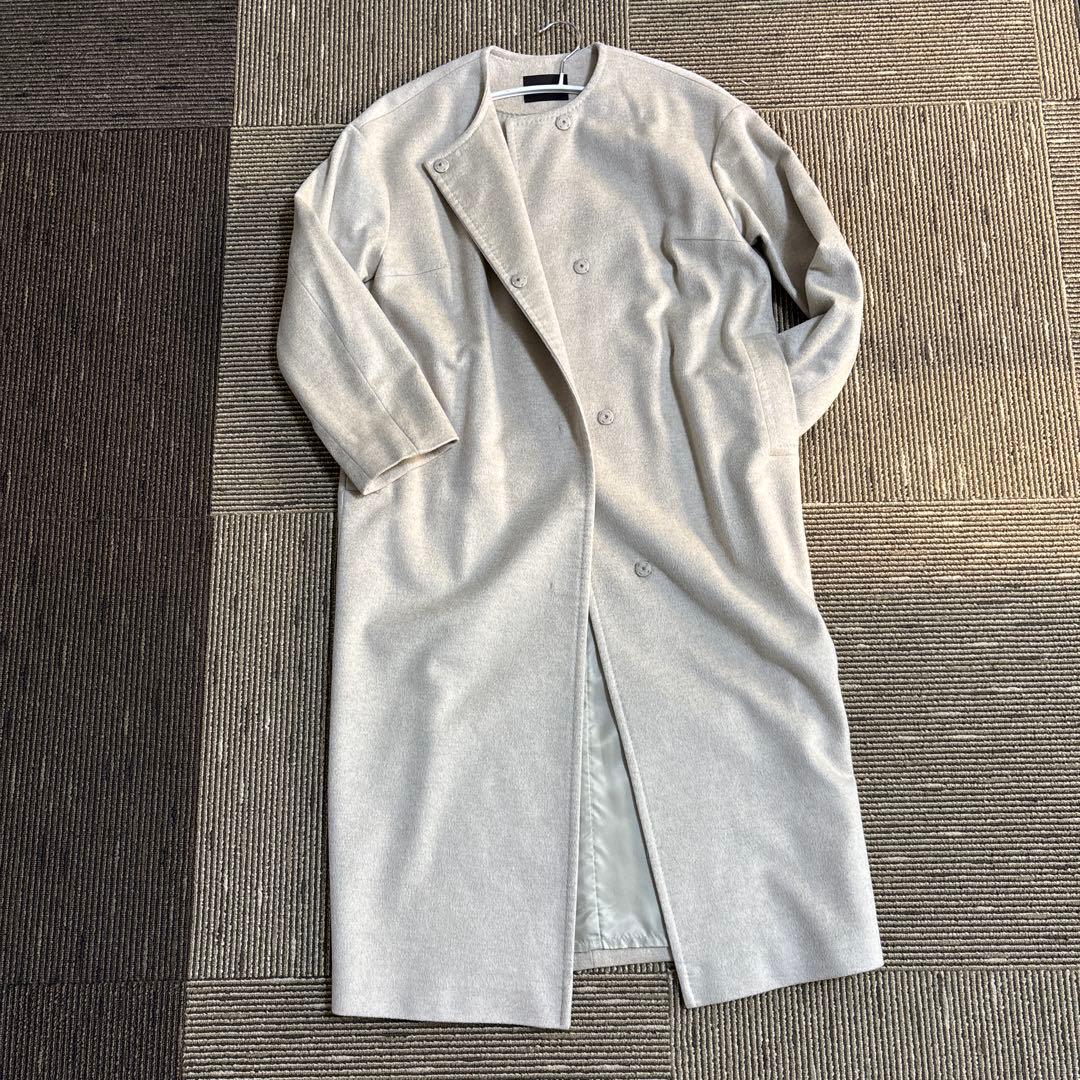 トゥモローランド ピュアカシミヤ100% ロングコート ベージュ　ノーカラー