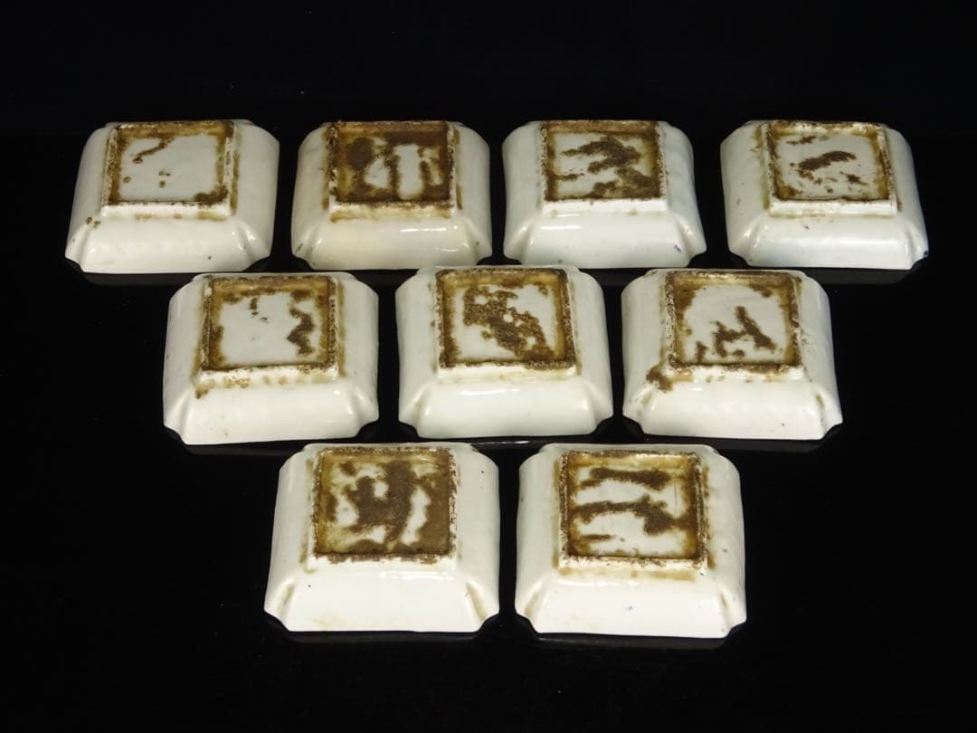 唐物　明時代　末期　南京染付　八卦　太極文　皿　箱付　角皿　古染付　呉須　中国