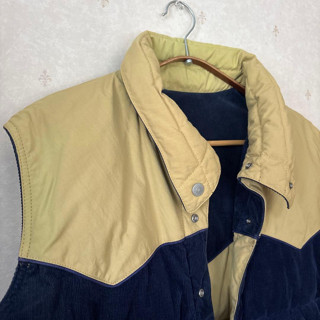 フラットヘッド　リバーシブルダウンベスト 42 ベージュ ネイビー