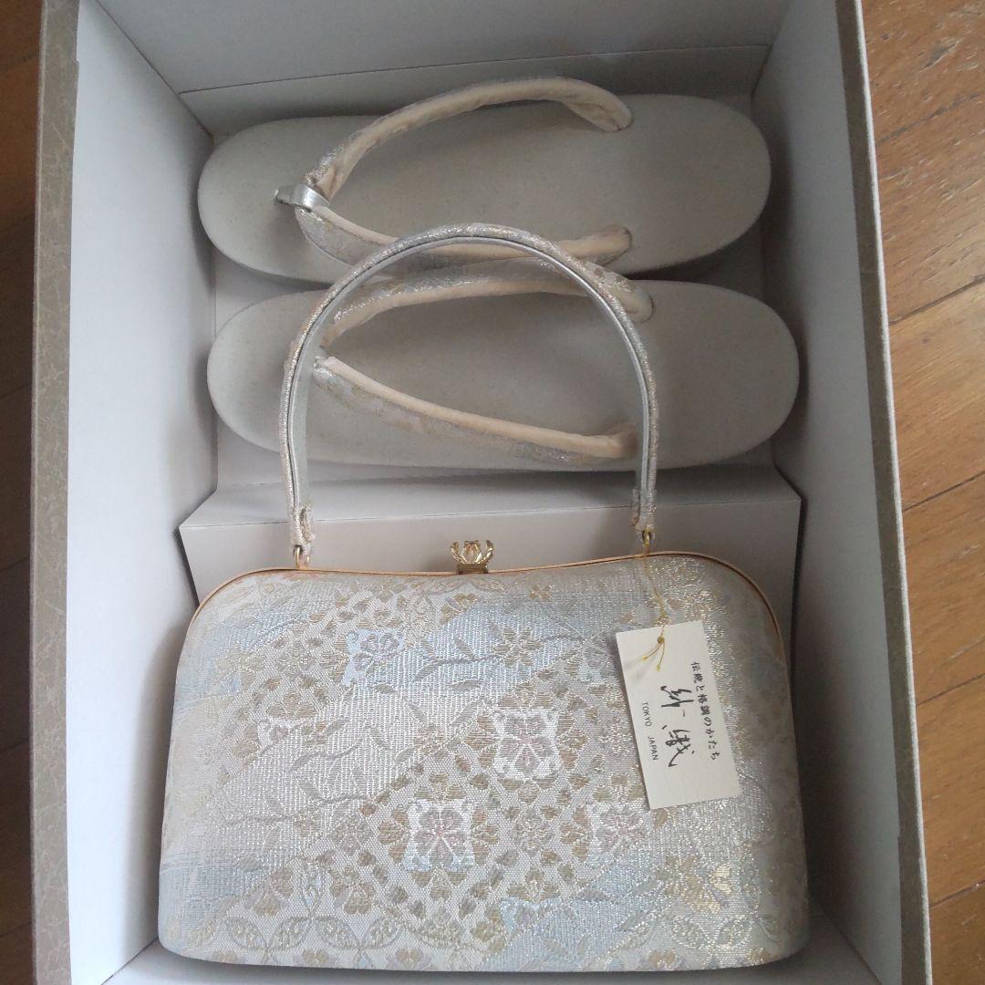 草履 バッグ セット 紗織 Lサイズ シルバー系