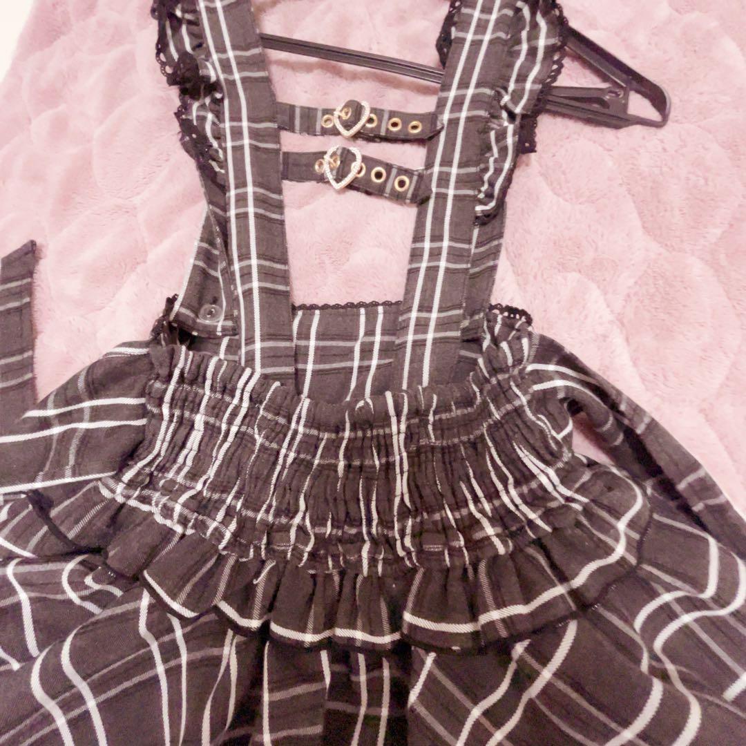 LIZLISA リズリサ はしごリボンチェックティアードスカート グレー