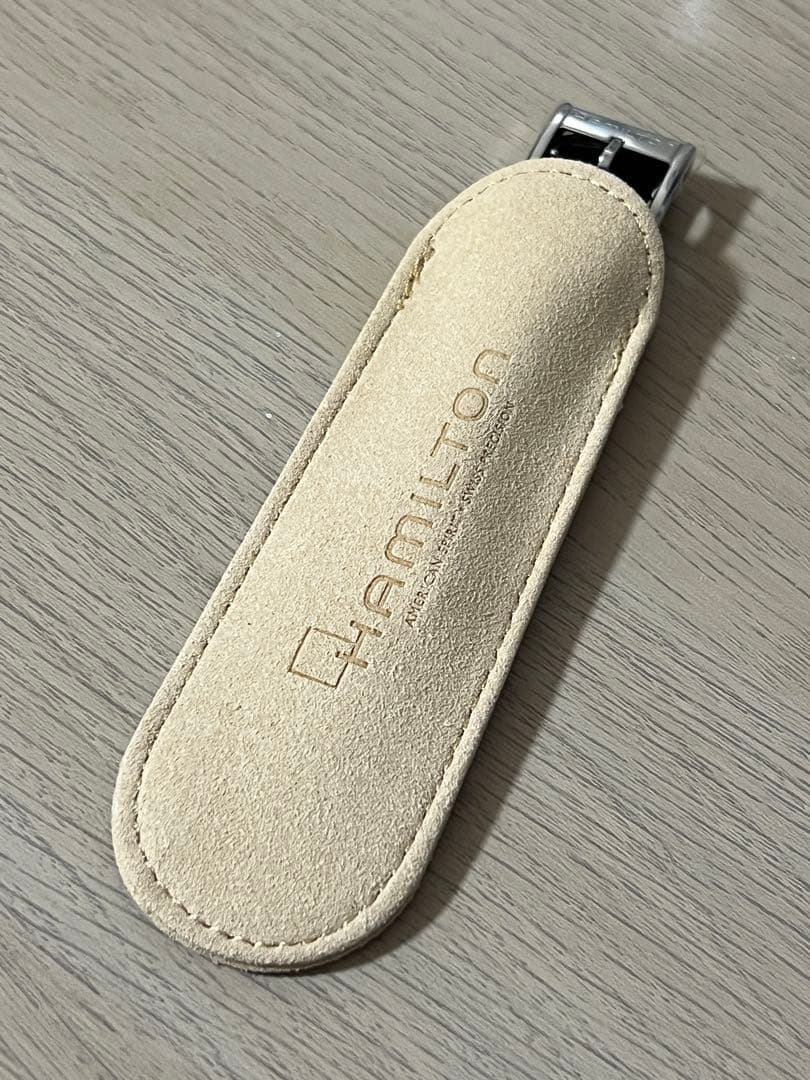 Hamilton レザーベルト 20mm 黒カーフ　尾錠ばね棒ストラップケース付