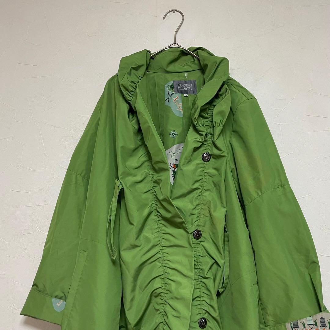 トクコプルミエヴォル 薄手コート ロング丈 フリル アウター グリーン M