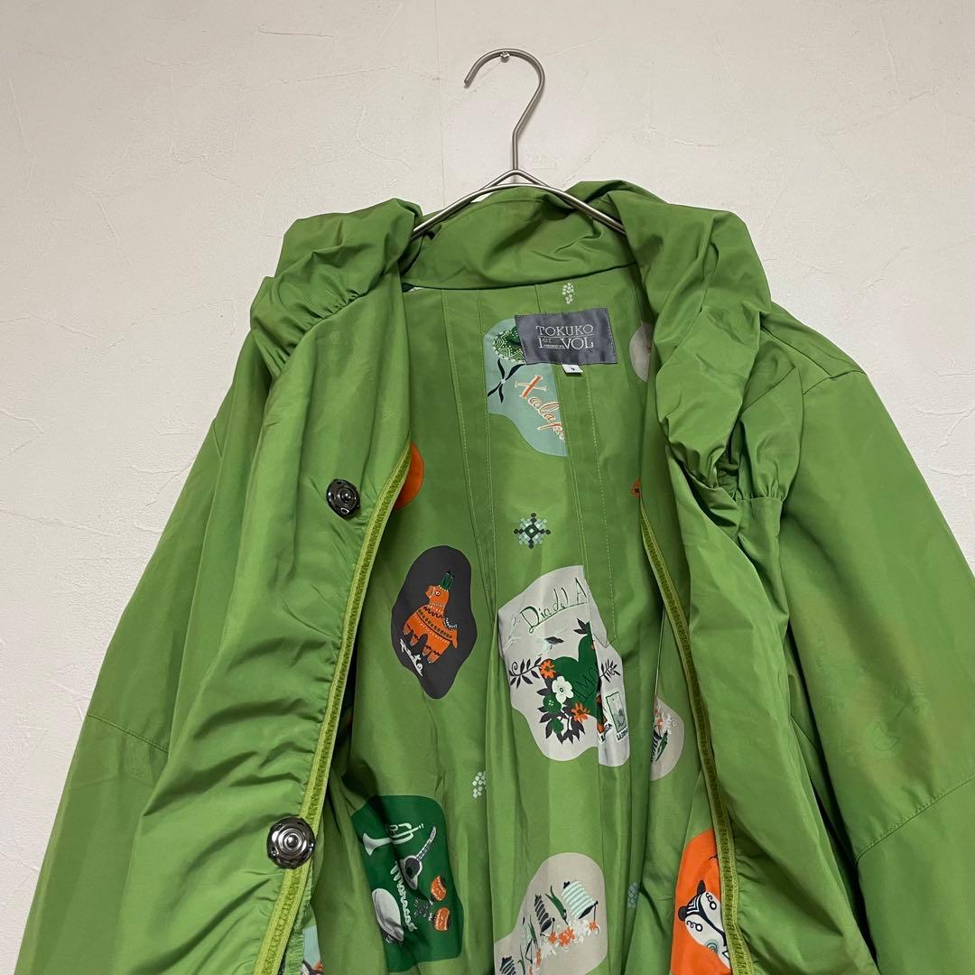 トクコプルミエヴォル 薄手コート ロング丈 フリル アウター グリーン M
