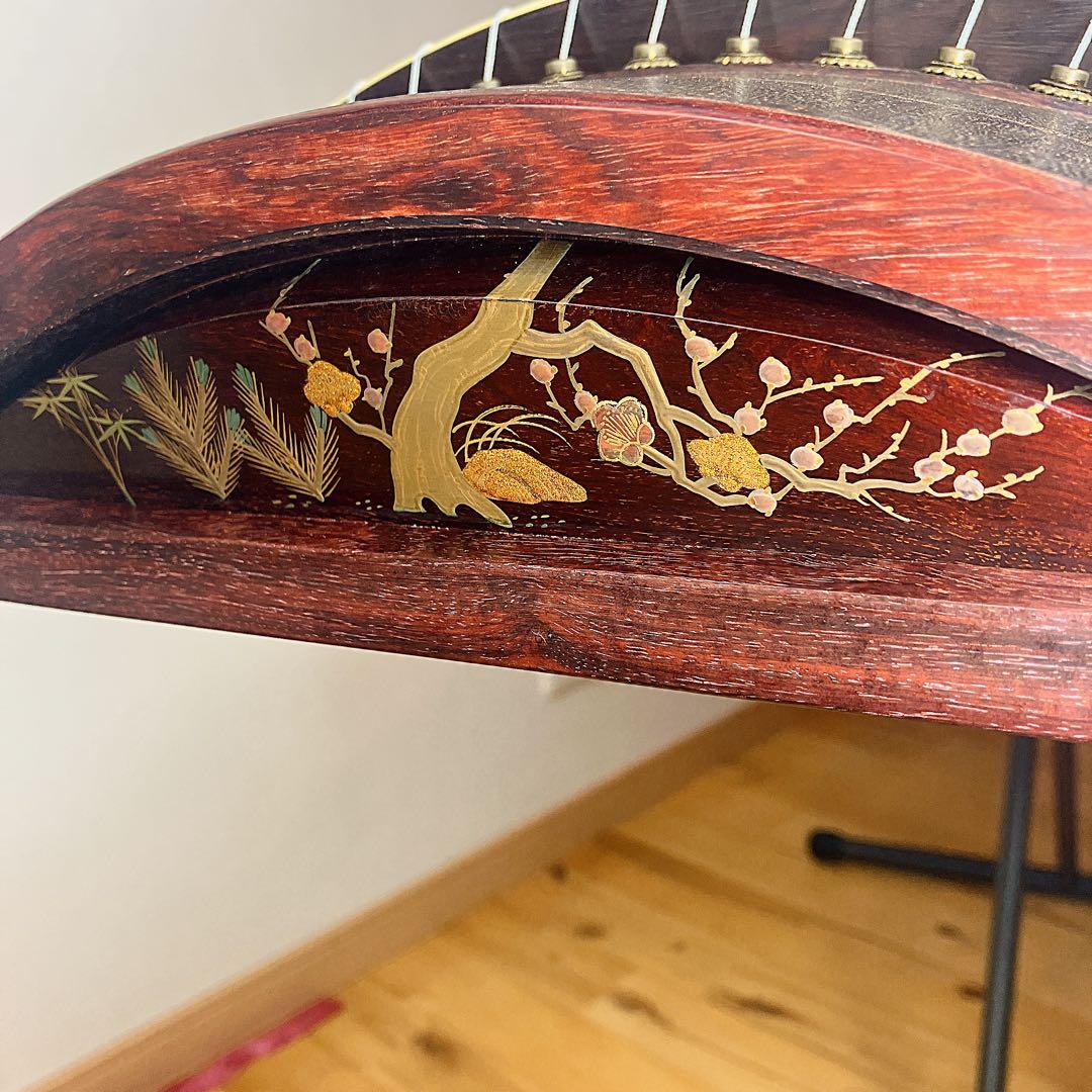 高級! お琴 綾杉彫り 蒔絵 13弦 約182cm 和楽器 弦楽器 木目　柏葉