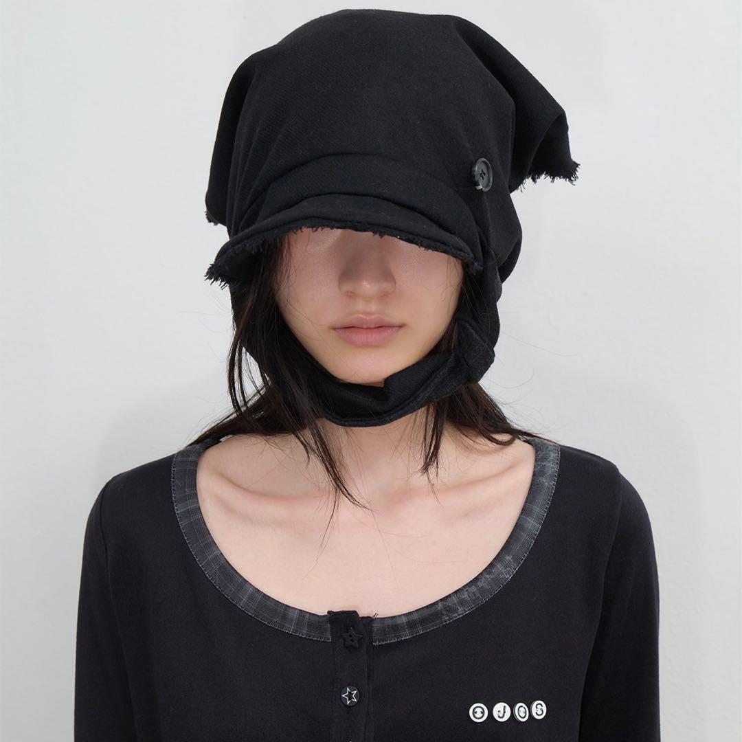 スカーフベールウールキャップ / ブラック　ojos キャスケット