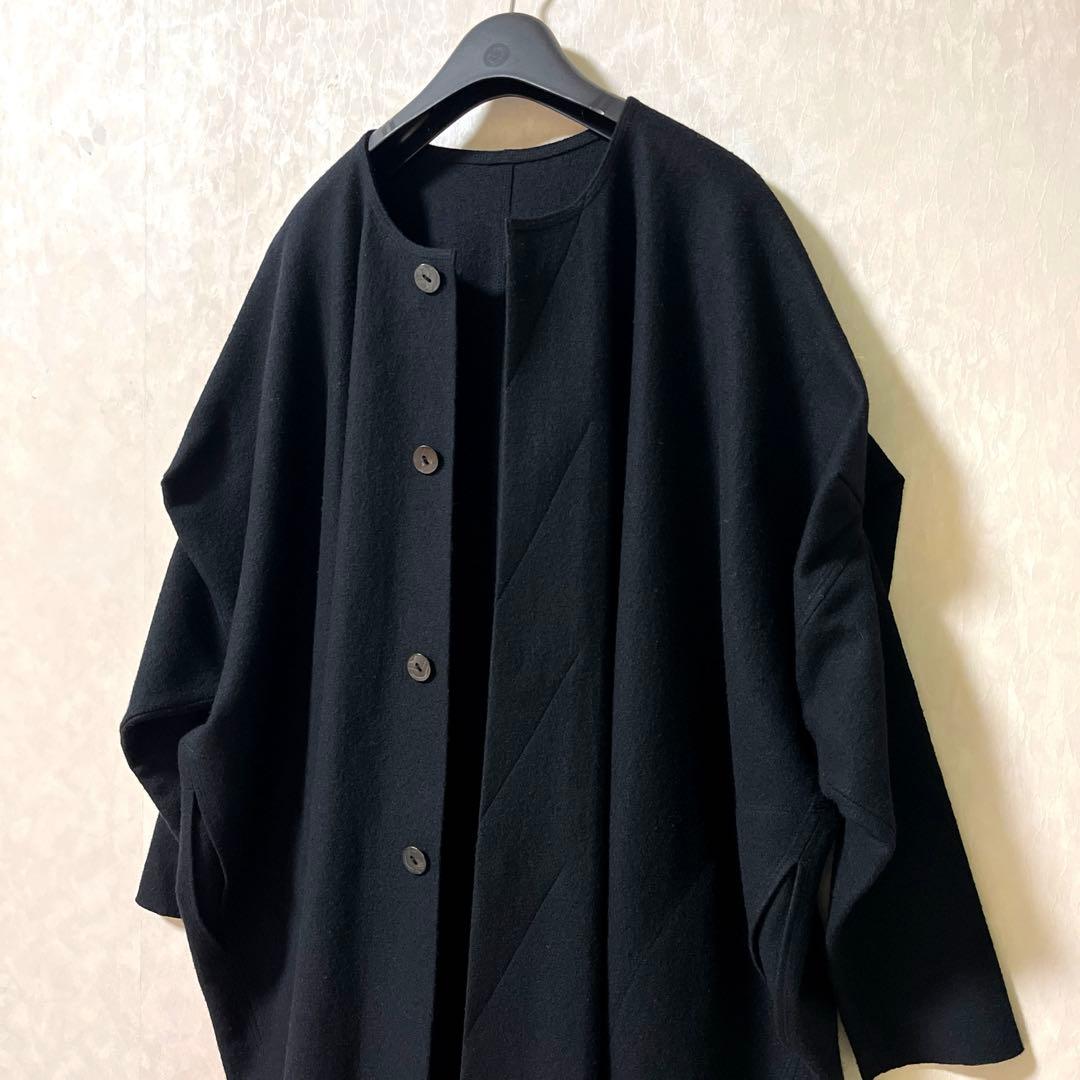 ヨーガンレール Jurgen Lehl ノーカラーオーバーコート 袖変形 黒