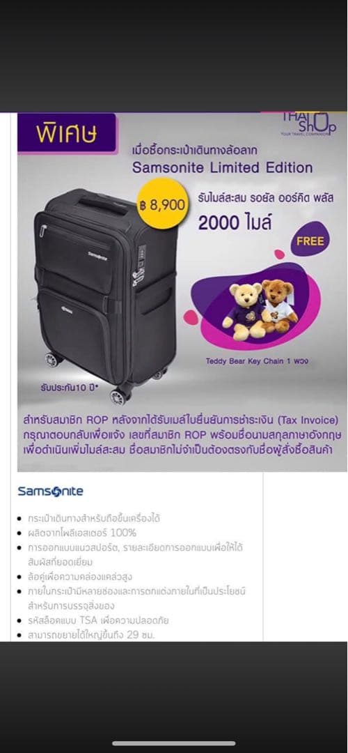 タイ航空xサムソナイト　スーツケース　機内持ち込み