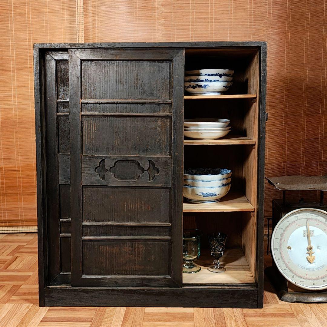 水屋　食器棚　引戸棚　昭和レトロ　木箱　古家具