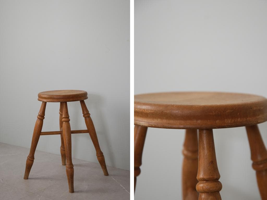 英国アンティーク木製スツール/丸イス椅子チェア/踏み台/腰掛け(81-190-1