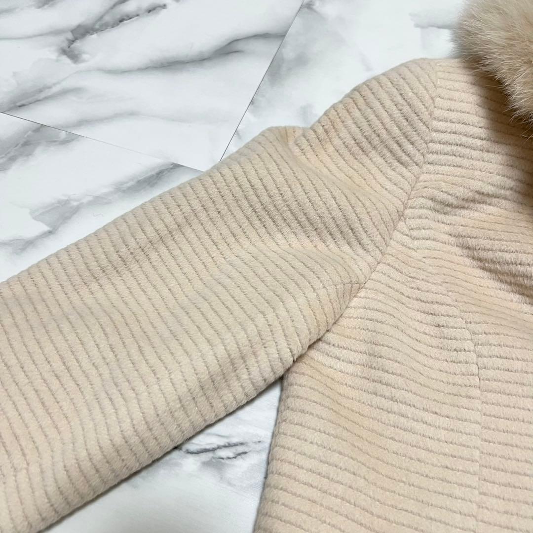 【美品】クレージュ　ロングコート　アンゴラ　フォックスファー　ロゴ総柄　ベージュ