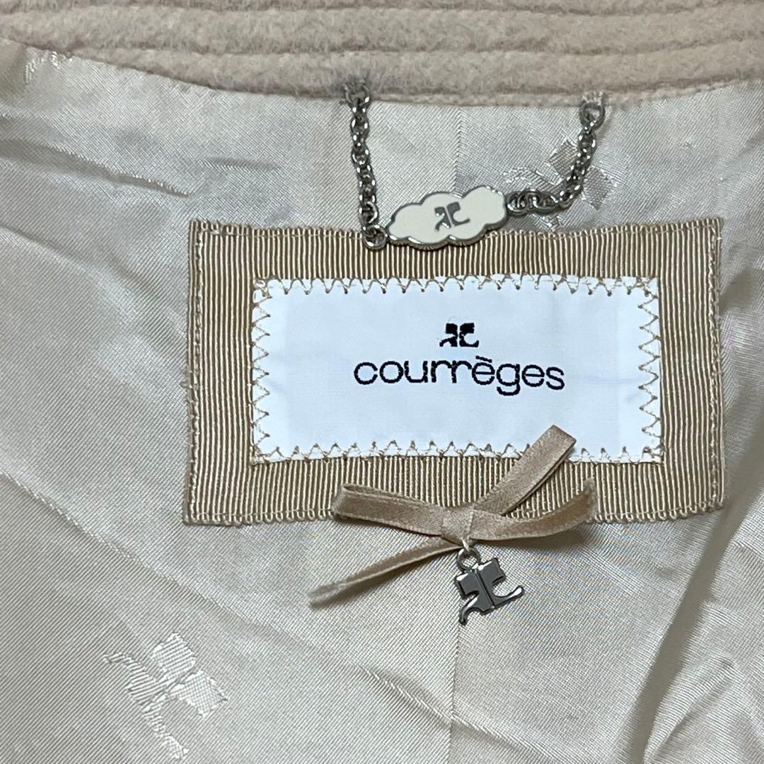 【美品】クレージュ　ロングコート　アンゴラ　フォックスファー　ロゴ総柄　ベージュ