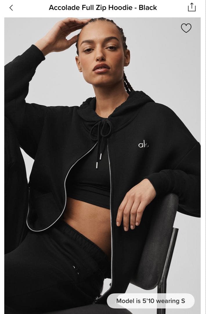 新品未使用alo yoga アコレード フルジップ パーカー ブラック　Mサイズ