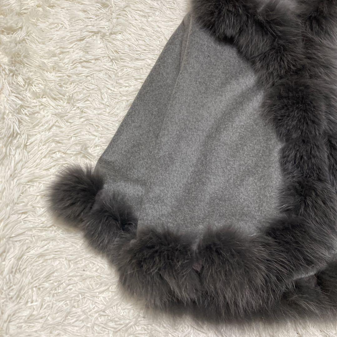 極美品サガファー　ケープコート　ポンチョ　カシミヤ100% ブルーフォックス