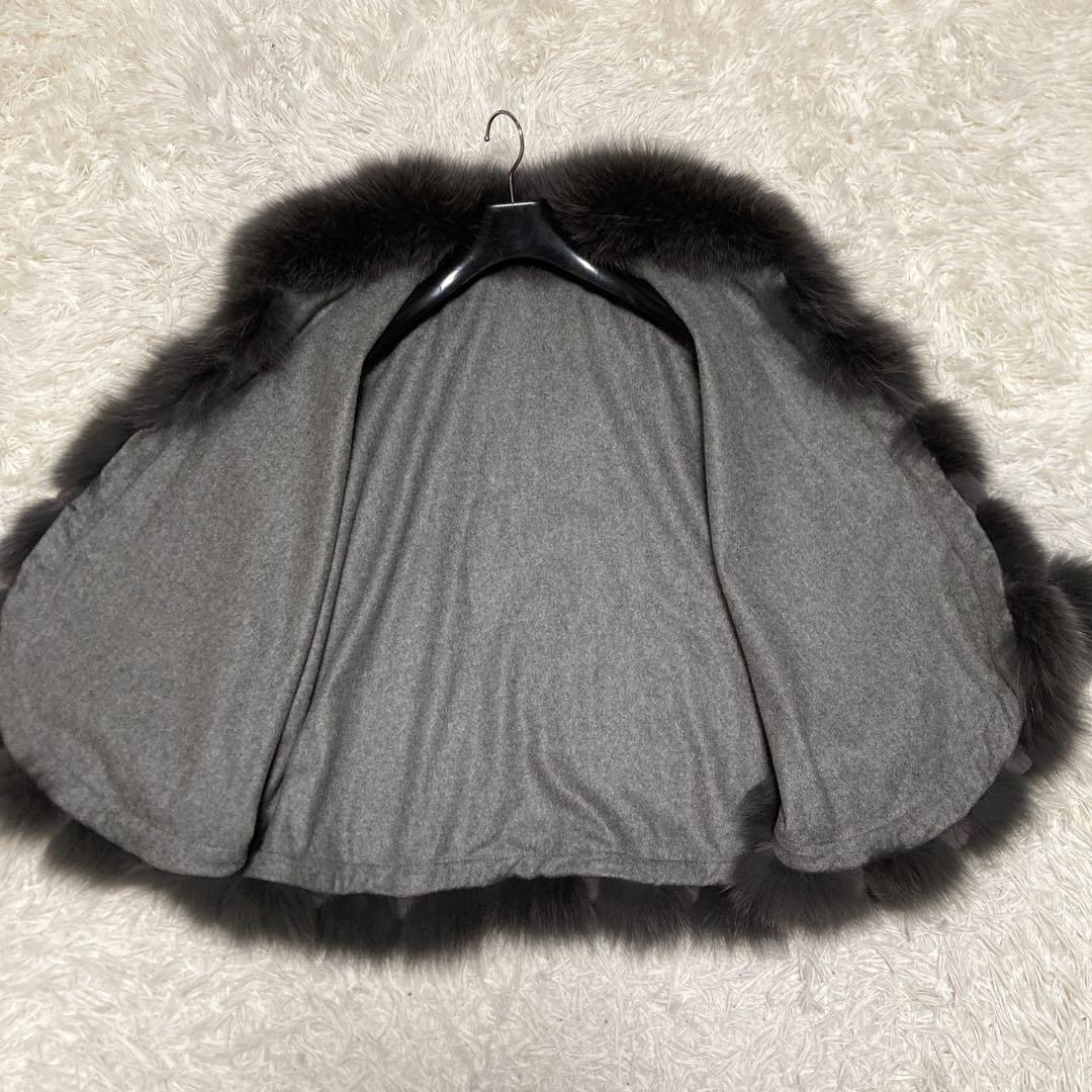 極美品サガファー　ケープコート　ポンチョ　カシミヤ100% ブルーフォックス