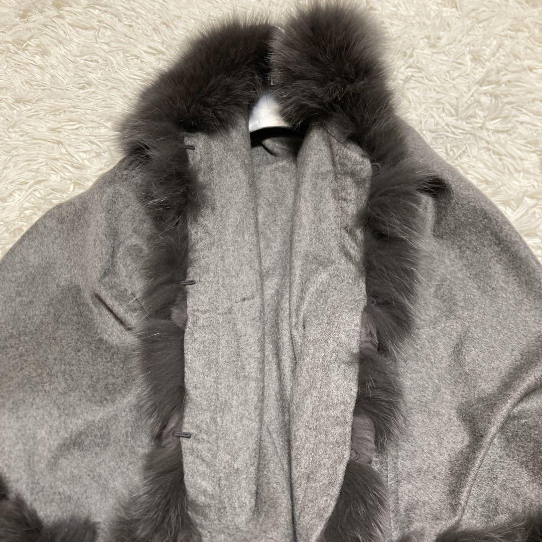 極美品サガファー　ケープコート　ポンチョ　カシミヤ100% ブルーフォックス