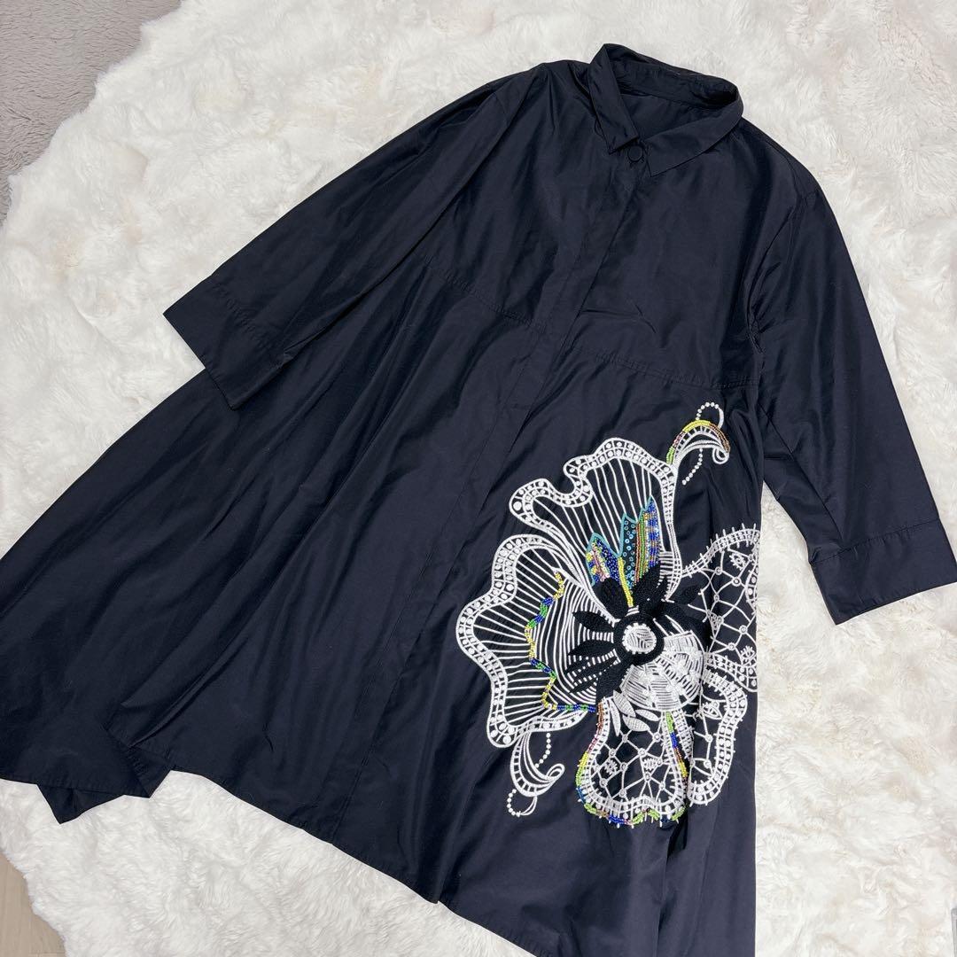 【美品】トクコプルミエヴォル 花 刺繍 オーバーサイズ チュニック9号 ブラック