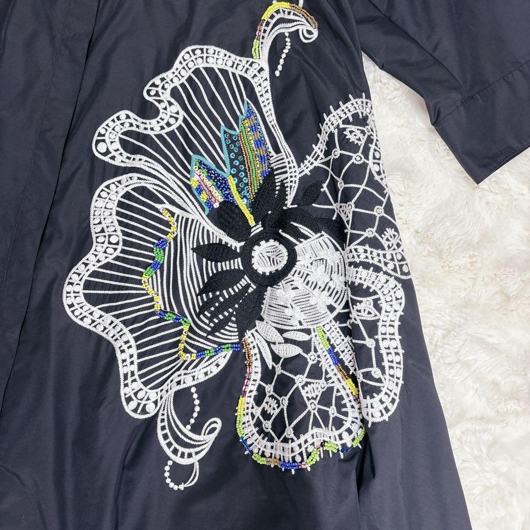 【美品】トクコプルミエヴォル 花 刺繍 オーバーサイズ チュニック9号 ブラック