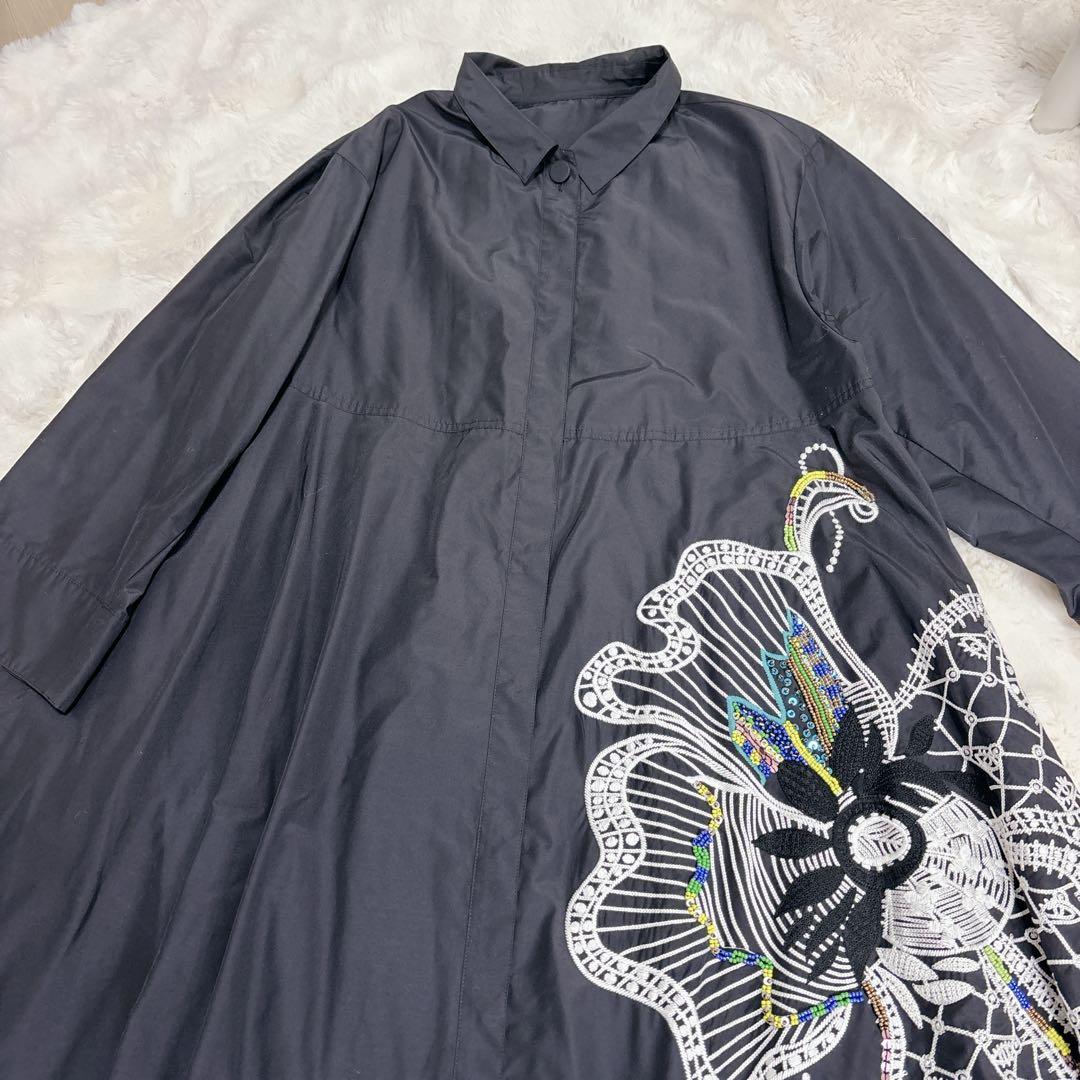 【美品】トクコプルミエヴォル 花 刺繍 オーバーサイズ チュニック9号 ブラック