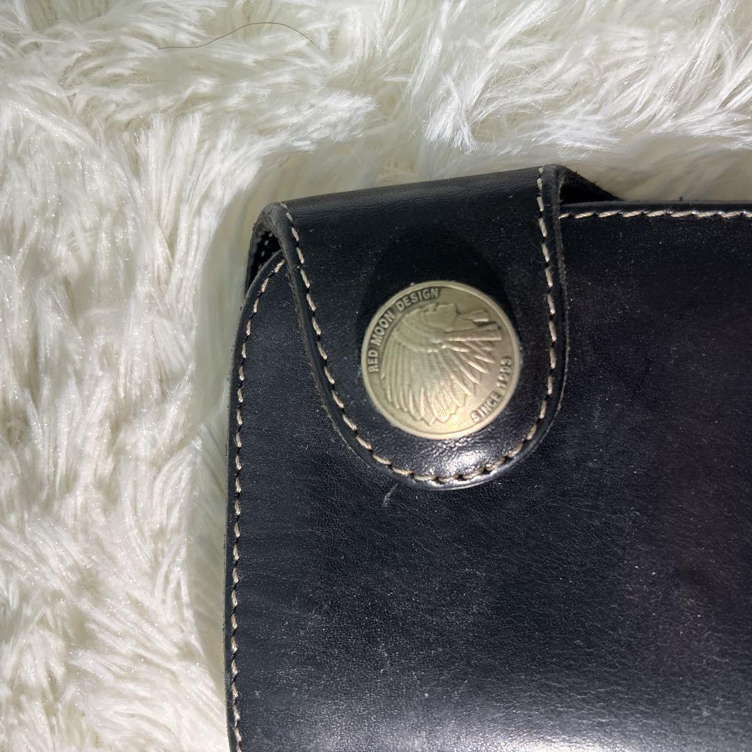 極美品　レッドムーン　2つ折り財布　ブラック　折りたたみ　金具　ウォレット　黒