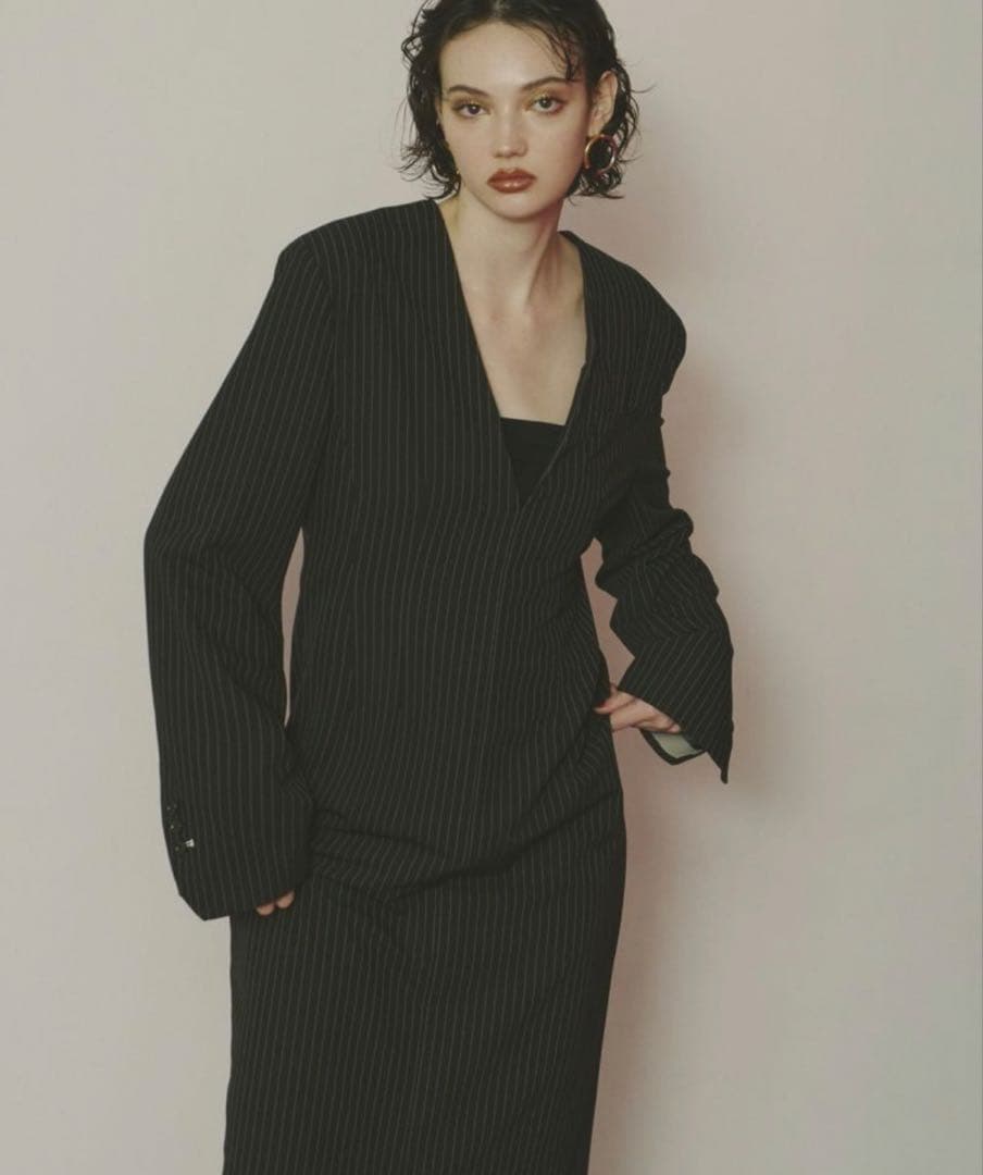 ワンピース ANDRESD pinstripe tailored bustier dress
