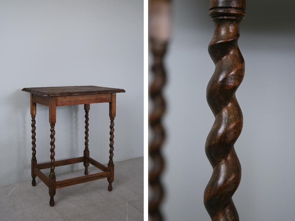 英国アンティーク木製サイドテーブル/オケージョナル机/飾り棚/花台(91-48)