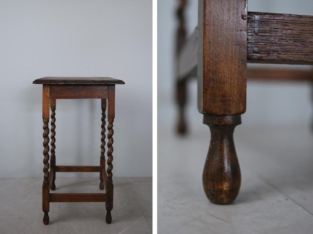 英国アンティーク木製サイドテーブル/オケージョナル机/飾り棚/花台(91-48)