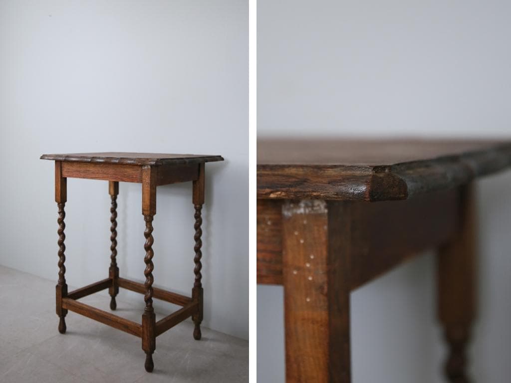 英国アンティーク木製サイドテーブル/オケージョナル机/飾り棚/花台(91-48)