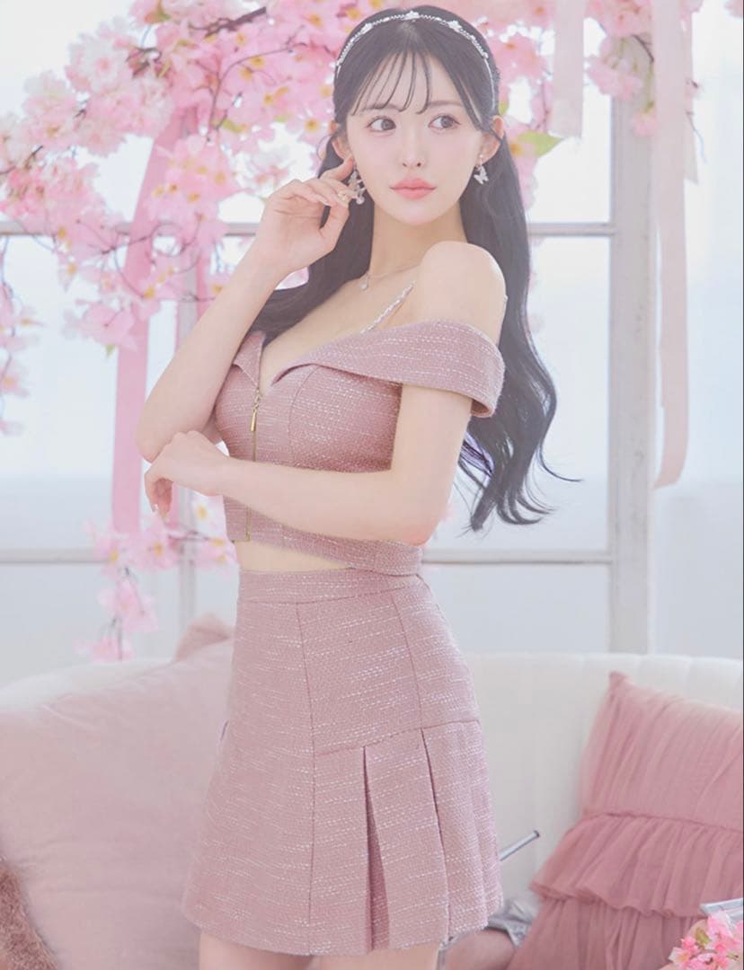 ピンクオフショルダーミニドレス　JEWELS