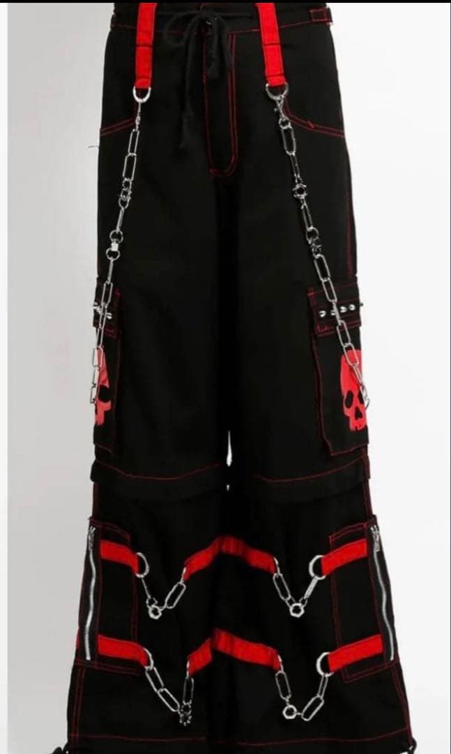 【特価】TRIPP NYC スカルプリント ワークパンツ XS ブラック/レッド