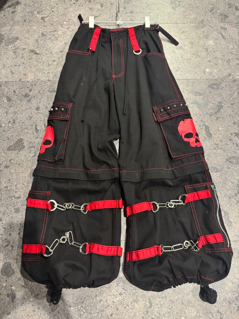 【特価】TRIPP NYC スカルプリント ワークパンツ XS ブラック/レッド