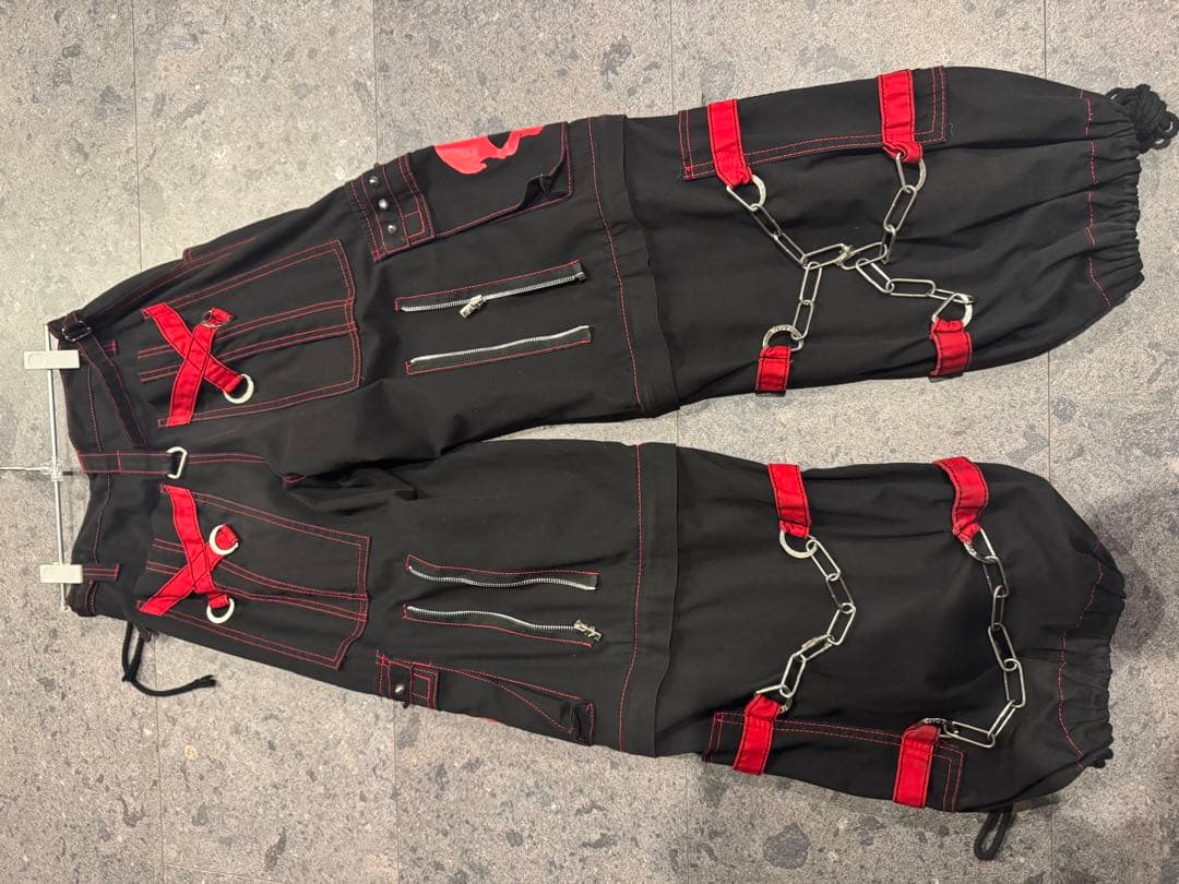 【特価】TRIPP NYC スカルプリント ワークパンツ XS ブラック/レッド