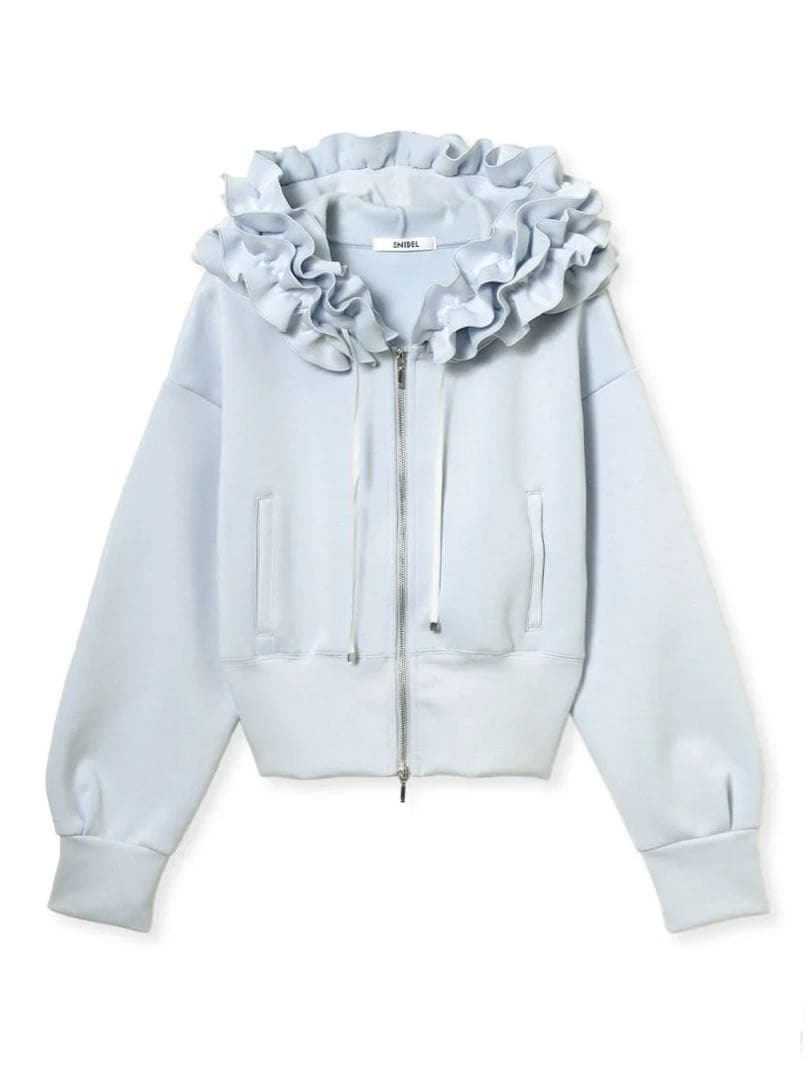 SNIDEL フリルショートジップパーカー　ライトブルー