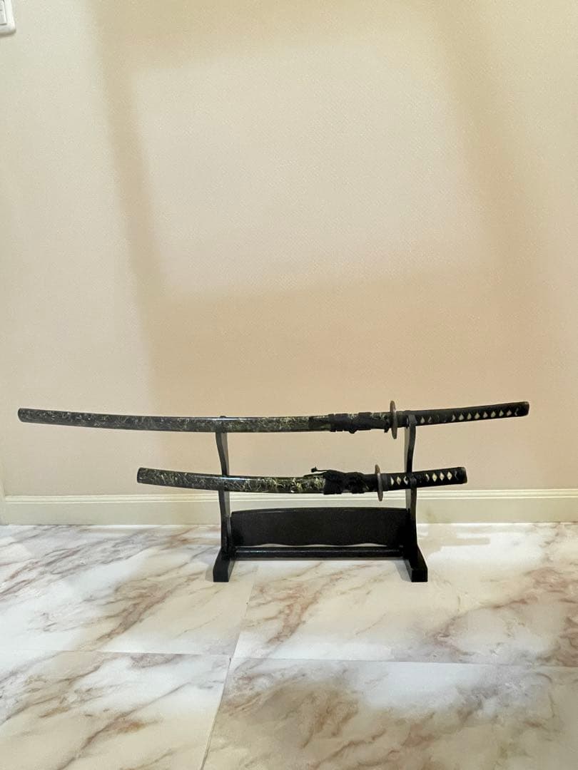 模造刀 日本刀 脇差 太刀 鹿角型刀置き 3点セット 本差 鍔 武士 侍刀 置物