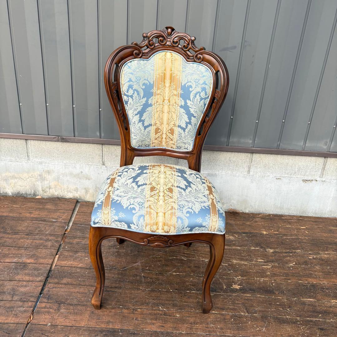 ①ビクトリアン装飾 花柄 木製ダイニングチェア 姫系 イタリア家具 アンティーク