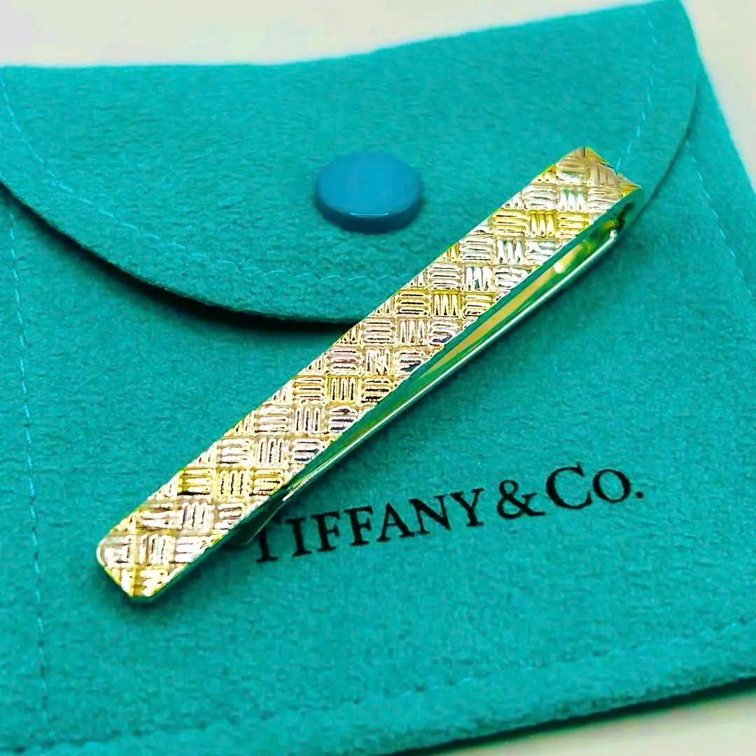 【美品】ティファニー ネクタイピン コンビ メッシュ 編み込み 750 925