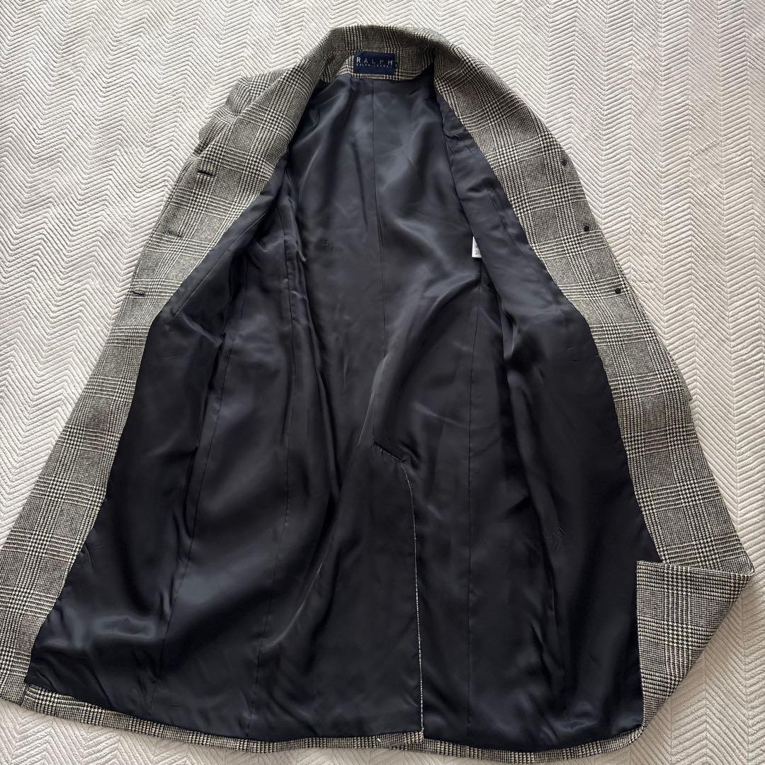 【美品】ラルフローレン　チェスターコートM　千鳥格子チェック　ウール　女優襟